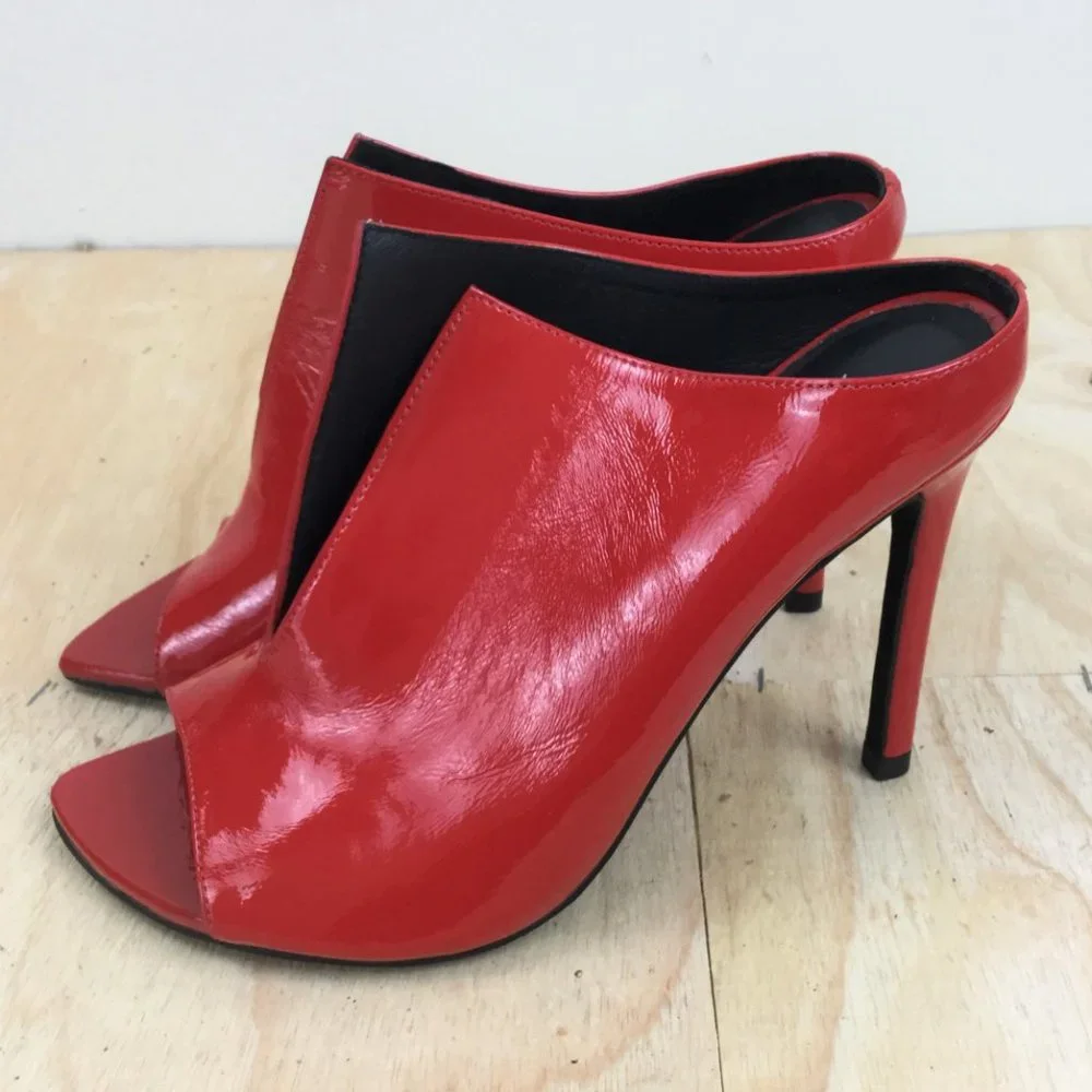 Jeffrey Campbell Shiny Red Peep Toe Booties 6